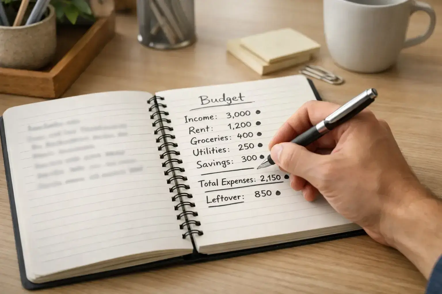 Hand writing financial planning notes with € symbol visible
