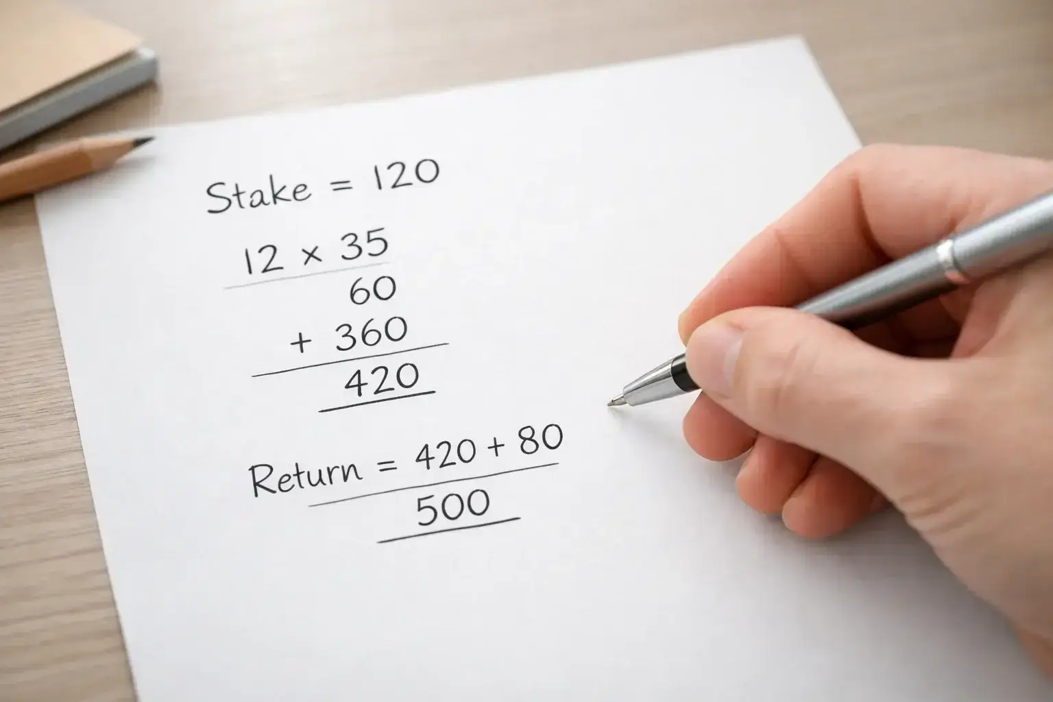 Hand writing mathematical calculations for betting returns