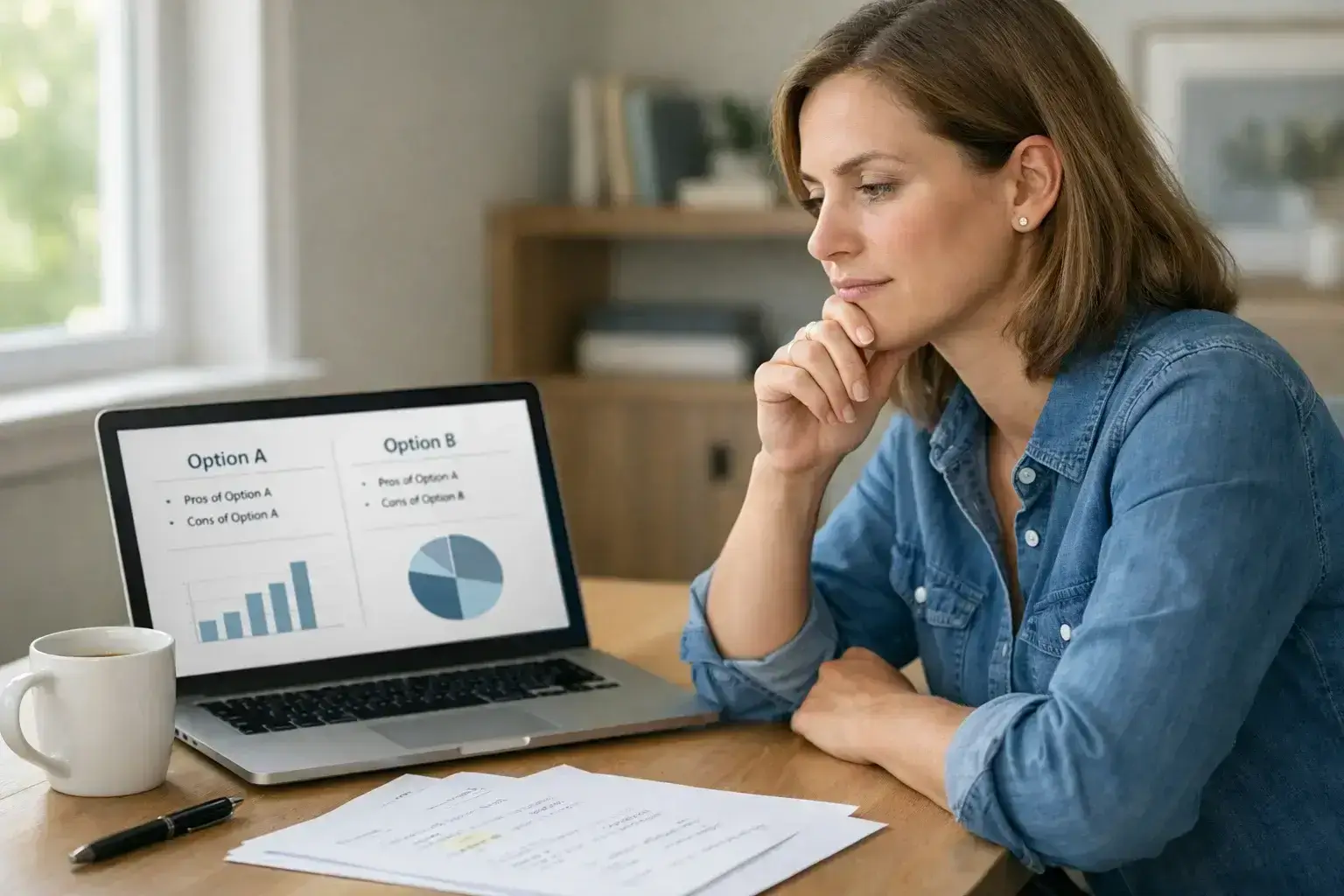 Person thoughtfully considering betting options at desk